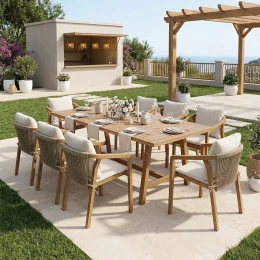 Τραπεζαρία Malibu Σετ 9Τεμ Μασίφ Ξύλο Ακακίας 180X90X75Εκ