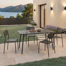 Τραπεζαρία Moraja Deraby Ι Σετ 5Τεμ Μαύρο Μέταλλο 140X80X72Εκ