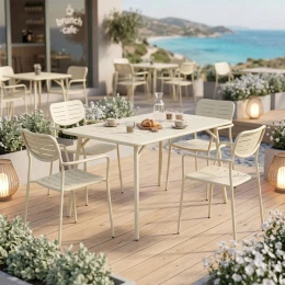 Τραπεζαρία Moraja Deraby Σετ 5Τεμ Κρεμ Μέταλλο 140X80X72Εκ