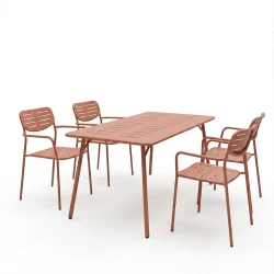 Τραπεζαρία Moraja Deraby Σετ 5Τεμ Terracotta Μέταλλο 140X80X72Εκ