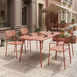 Τραπεζαρία Moraja Deraby Σετ 5Τεμ Terracotta Μέταλλο 140X80X72Εκ