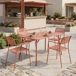 Τραπεζαρία Moraja Federal Σετ 5Τεμ Terracotta Μέταλλο 140X80X72Εκ