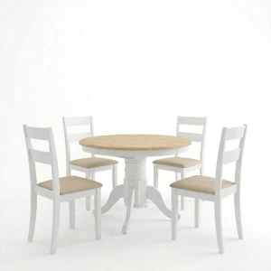 Τραπεζαρία Dallan Lars 5Τεμ Λευκό Rubberwood Φ100(+38)X100X75Εκ