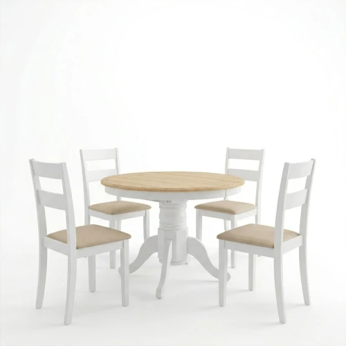 Τραπεζαρία Dallan Lars 5Τεμ Λευκό Rubberwood Φ100(+38)X100X75Εκ