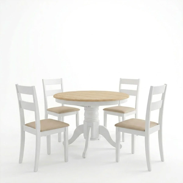 Τραπεζαρία Dallan Lars 5Τεμ Λευκό Rubberwood Φ100(+38)X100X75Εκ