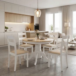 Τραπεζαρία Dallan Lars 5Τεμ Λευκό Rubberwood Φ100(+38)X100X75Εκ