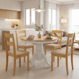 Τραπεζαρία Dallan Lars 5Τεμ Λευκό Με Φυσική Απόχρωση Rubberwood Φ100(+38)X100X75Εκ