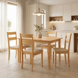 Τραπεζαρία Dallan Country 5Τεμ Σε Φυσική Απόχρωση Rubberwood 120-150X80X74Εκ