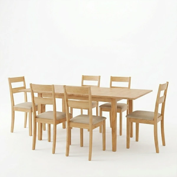 Τραπεζαρία Dallan Country 7Τεμ Σε Φυσική Απόχρωση Rubberwood 120-150X80X74Εκ