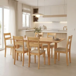 Τραπεζαρία Dallan Country 7Τεμ Σε Φυσική Απόχρωση Rubberwood 120-150X80X74Εκ