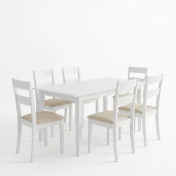Τραπεζαρία Dallan Mabor 7Τεμ Λευκό Rubberwood 120-150X80X73,8Εκ