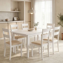 Τραπεζαρία Dallan Mabor 7Τεμ Λευκό Rubberwood 120-150X80X73,8Εκ