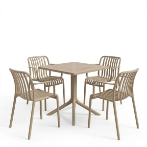 Τραπεζαρία Zoi Groovy Σετ 5Τεμ Cappuccino Pp 80X80X74Εκ