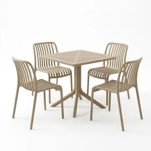 Τραπεζαρία Zoi Groovy Σετ 5Τεμ Cappuccino Pp 80X80X74Εκ