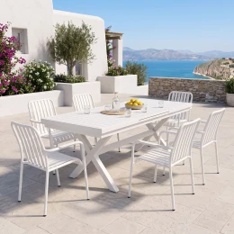 Τραπεζαρία Dagyn Vista Σετ 7Τεμ Λευκό Αλουμίνιο 180-240X90X76Εκ