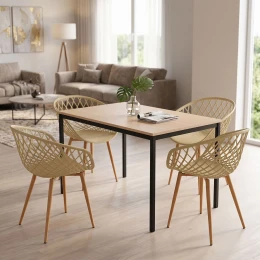 Τραπεζαρία Με Πολυθρόνες Ezra Cappuccino Και Τραπέζι Faragio Μαύρο Με Φυσική Απόχρωση 120X75X75Εκ Σετ 5Τεμ