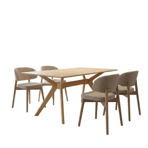 Τραπεζαρία Με Καρέκλες Sienna Μπεζ Και Τραπέζι Raffles Rubberwood Σε Φυσική Απόχρωση 150X90X76Εκ Σετ 5Τεμ