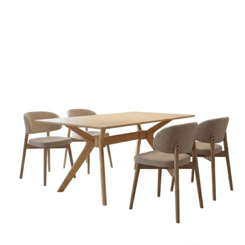 Τραπεζαρία Με Καρέκλες Sienna Μπεζ Και Τραπέζι Raffles Rubberwood Σε Φυσική Απόχρωση 150X90X76Εκ Σετ 5Τεμ