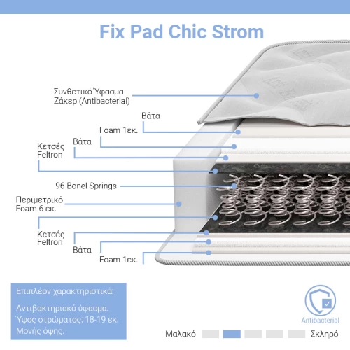 Στρώμα Fix Pad Chic Strom Μονής Όψης 18-19Cm 160X200Εκ