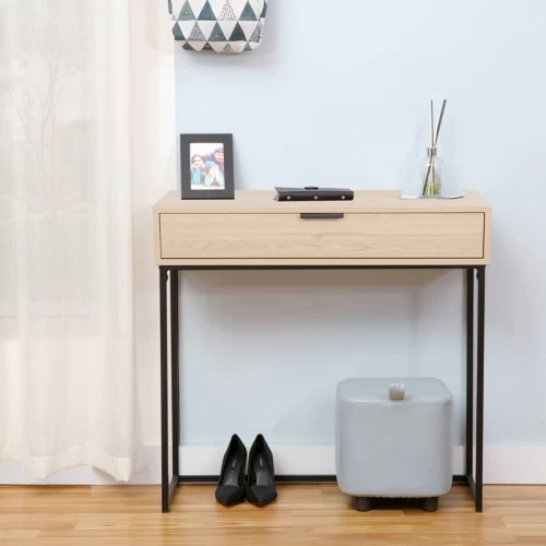 Κονσόλα Joumpa Με Συρτάρι Σε Φυσική Απόχρωση Με Μαύρο Μέταλλο 80X28X76.5Εκ