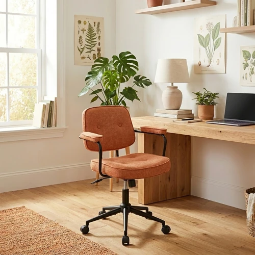 Καρέκλα Γραφείου Leberta Terracotta Ύφασμα 64X63,5X86-96Εκ