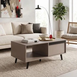 Τραπέζι Σαλονιού Nectra Taupe Με Μαύρο 100X50X45Εκ