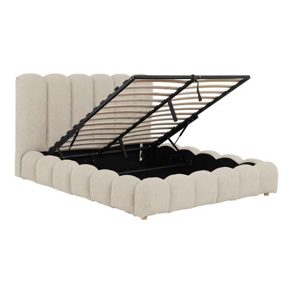 Κρεβάτι Nuvem Μπουκλέ Υφασμα Μπεζ Με Αποθηκευτικό Χώρο 160X200Εκ