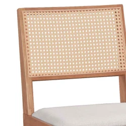 Καρέκλα Winslow Ξύλο Rubberwood Ανοικτό Καρυδί-Pvc Rattan Φυσικό-Ύφασμα Γκρι