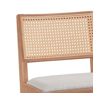 Σκαμπό Bar Winslow Ξύλο Rubberwood Ανοικτό Καρυδί-Pvc Rattan Φυσικό-Ύφασμα Γκρι 44.5X46X98Εκ