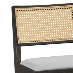 Σκαμπό Bar Winslow Ξύλο Rubberwood Μαύρο-Pvc Rattan Φυσικό-Ύφασμα Γκρι 44.5X46X98Εκ