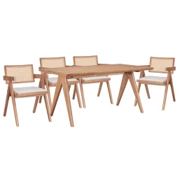 Τραπεζαρία Winslow Ι Σετ 5Τεμ Ξύλο Rubberwood Ανοιχτό Καρυδί 160X85X75Εκ