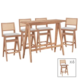 Τραπεζαρία Μπαρ Winslow Σετ 7Τεμ Ξύλο Rubberwood Ανοιχτό Καρυδί 120X45X100Εκ