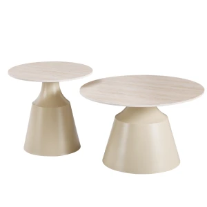 Τραπέζια Σαλονιού Sculpt Σετ 2Τεμ Μέταλλο Cappuccino- Sintered Stone Σε Όψης Τραβερτίνης
