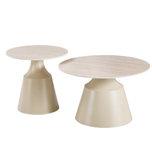 Τραπέζια Σαλονιού Sculpt Σετ 2Τεμ Μέταλλο Cappuccino- Sintered Stone Σε Όψης Τραβερτίνης