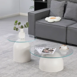 Τραπέζια Σαλονιού Barel Σετ 2Τεμ Μέταλλο Λευκο- Clear Glass
