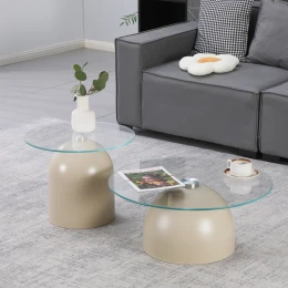 Τραπέζια Σαλονιού Barel Σετ 2Τεμ Μέταλλο Cappuccino- Clear Glass