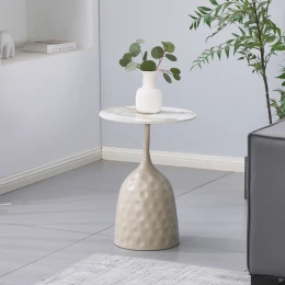Βοηθητικό Τραπέζι Amphora Μέταλλο Cappuccino- Τραβερτίνα Με Όψη Μαρμάρου Φ40X56Εκ