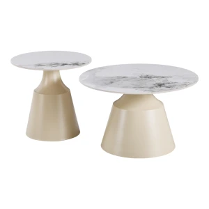 Τραπέζια Σαλονιού Sculpt Σετ 2Τεμ Μέταλλο Cappuccino- Sintered Stone Λευκό Μαρμάρου
