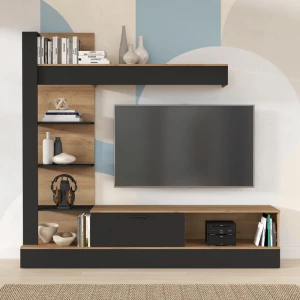 Σύνθετο Σαλονιού Dranko Μαύρο-Oak Μελαμίνης 205X41.5X192Εκ