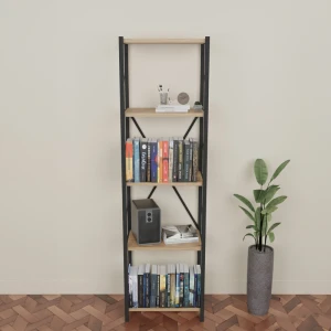 Βιβλιοθήκη Glase Oak Μελαμίνης-Μαύρο Μέταλλο 40X30X150Εκ
