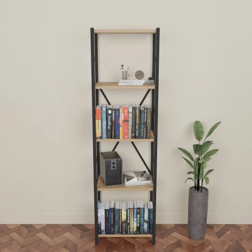 Βιβλιοθήκη Glase Oak Μελαμίνης-Μαύρο Μέταλλο 40X30X150Εκ