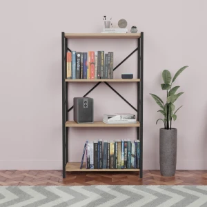 Βιβλιοθήκη Jackrey Oak Μελαμίνης-Μαύρο Μέταλλο 63X30X114Εκ