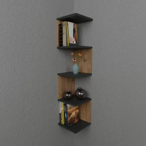 Ραφιέρα Τοίχου Zigzag Oak-Ανθρακί Μελαμίνης 25X25X109Εκ