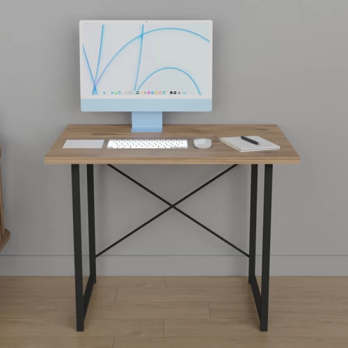 Γραφείο Εργασίας Ustando Oak Μελαμίνης-Μαύρο Μέταλλο 90X60X72Εκ