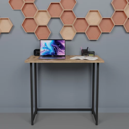 Γραφείο Εργασίας Τοίχου Πτυσσόμενο Thox Oak Μελαμίνης-Μαύρο Μέταλλο 80X50X72Εκ