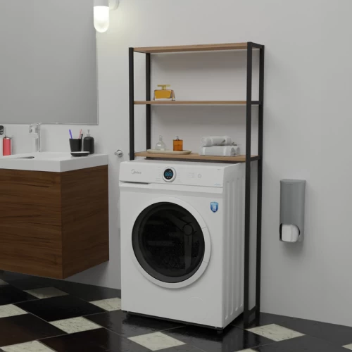 Έπιπλο Πλυντηρίου Bothy Λευκό Μελαμίνης-Μαύρο Μέταλλο 73X22X150Εκ