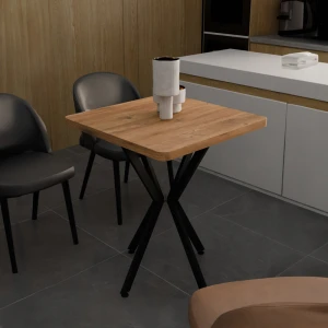 Τραπέζι Prestone Oak Μελαμίνης-Μαύρο Μέταλλο 70X70X75Εκ