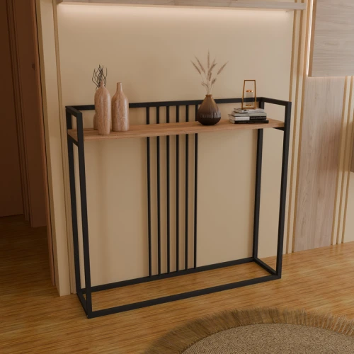 Κονσόλα Convida Oak Με Μαύρο Μεταλλικό Σκελετό 100X25X90Εκ