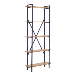 Βιβλιοθήκη Derena Oak Με Μαύρο Μέταλλο 60X29X160Εκ