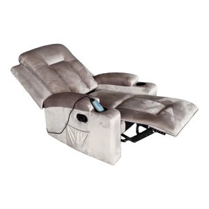 Πολυθρόνα Relax Με Μηχανισμό Massage Gessel Βελούδο Σε Γκρι Απόχρωση 80X90X98Εκ